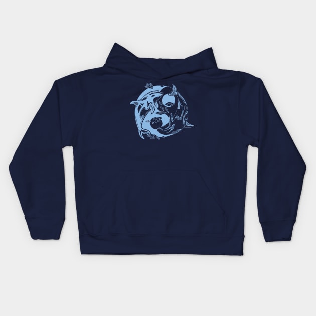 Light Blue Balanced Orca Whales Kids Hoodie by kenallouis